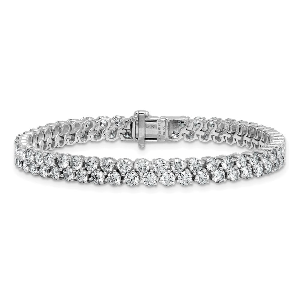 14K White Gold 10 1/2 Carat Lab Grown Diamond Vs+ F+ Complete Round Double Row Tennis Bracelet