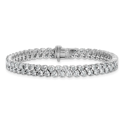 14K White Gold 10 1/2 Carat Lab Grown Diamond Vs+ F+ Complete Round Double Row Tennis Bracelet
