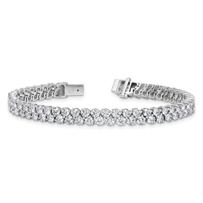 14K White Gold 10 1/2 Carat Lab Grown Diamond Vs+ F+ Complete Round Double Row Tennis Bracelet