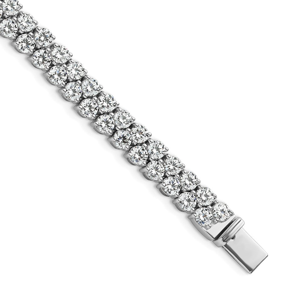 14K White Gold 10 1/2 Carat Lab Grown Diamond Vs+ F+ Complete Round Double Row Tennis Bracelet