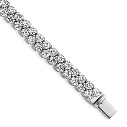 14K White Gold 10 1/2 Carat Lab Grown Diamond Vs+ F+ Complete Round Double Row Tennis Bracelet