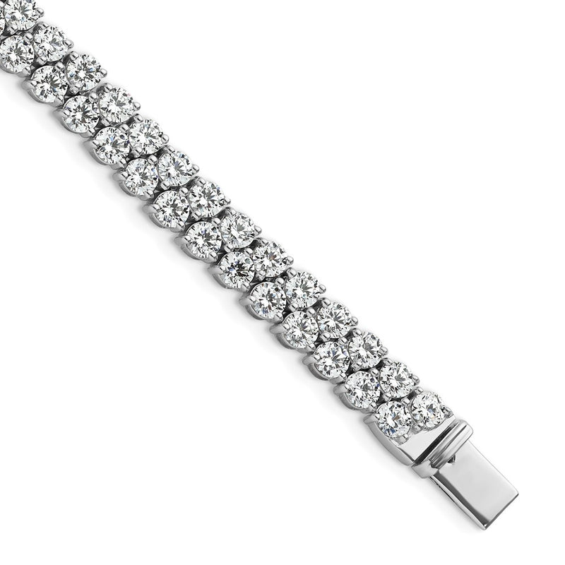 14K White Gold 10 1/2 Carat Lab Grown Diamond Vs+ F+ Complete Round Double Row Tennis Bracelet