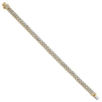 14K Yellow Gold 10 1/2 Carat Lab Grown Diamond Vs+ F+ Complete Round Double Row Tennis Bracelet