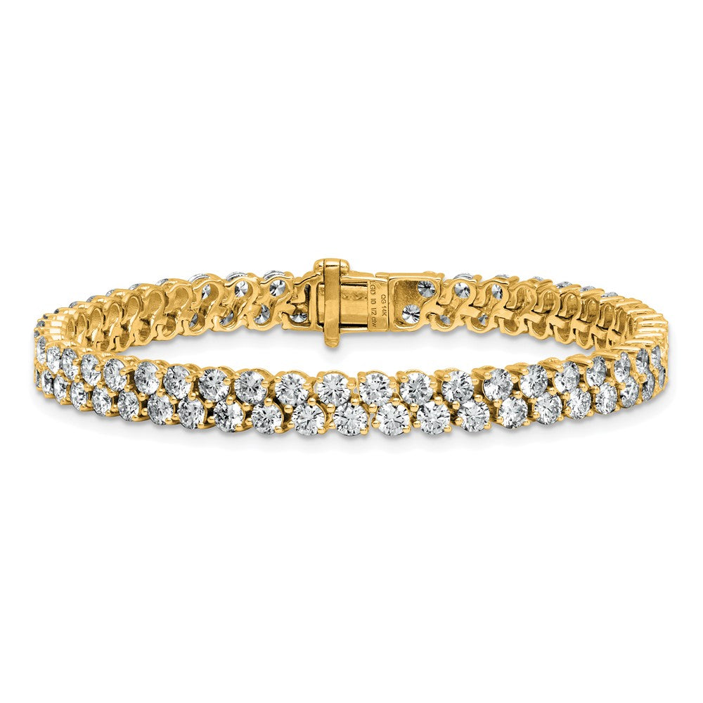 14K Yellow Gold 10 1/2 Carat Lab Grown Diamond Vs/Si+ G+ Complete Round Double Row Tennis Bracelet