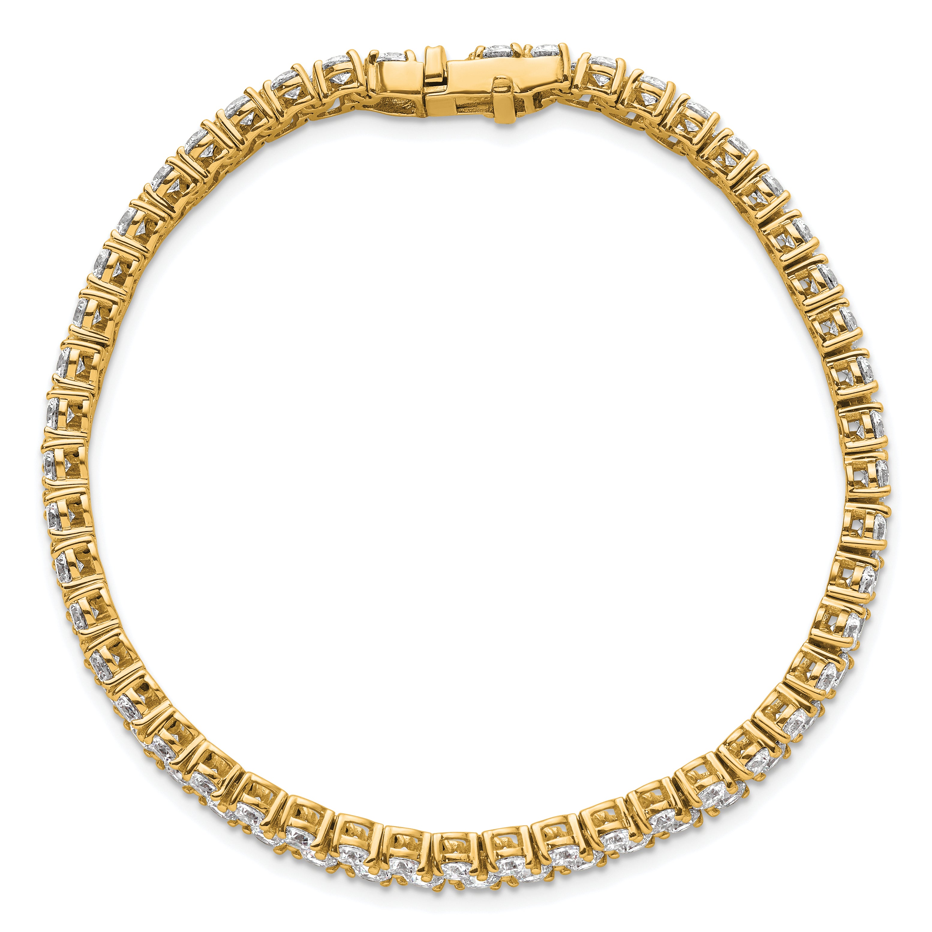 14K Yellow Gold 10 1/2 Carat Lab Grown Diamond Vs+ F+ Complete Round Double Row Tennis Bracelet