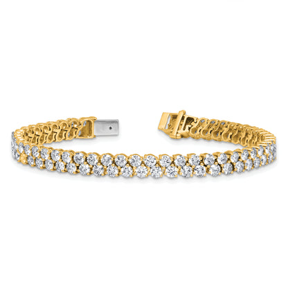 14K Yellow Gold 10 1/2 Carat Lab Grown Diamond Vs+ F+ Complete Round Double Row Tennis Bracelet
