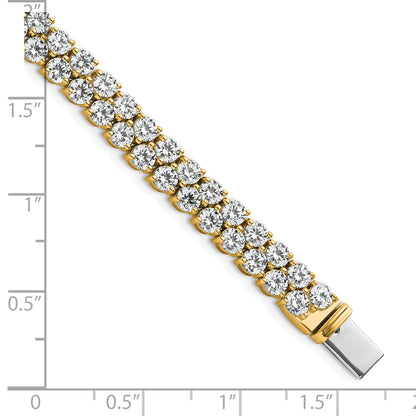 14K Yellow Gold 10 1/2 Carat Lab Grown Diamond Vs+ F+ Complete Round Double Row Tennis Bracelet