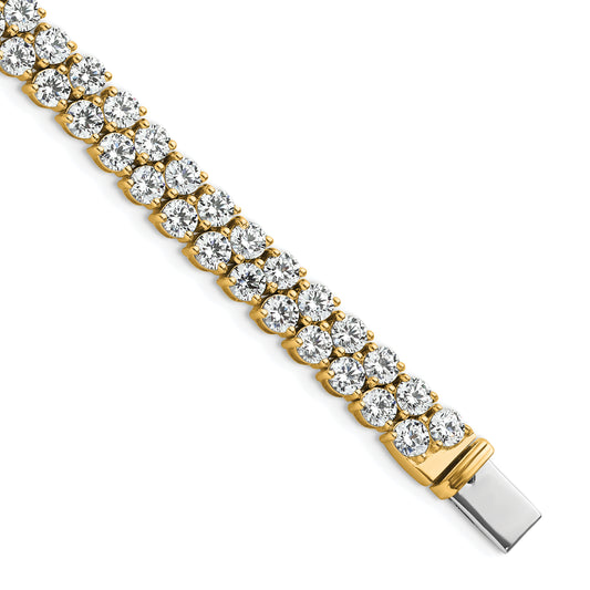 14K Yellow Gold 10 1/2 Carat Lab Grown Diamond Vs+ F+ Complete Round Double Row Tennis Bracelet