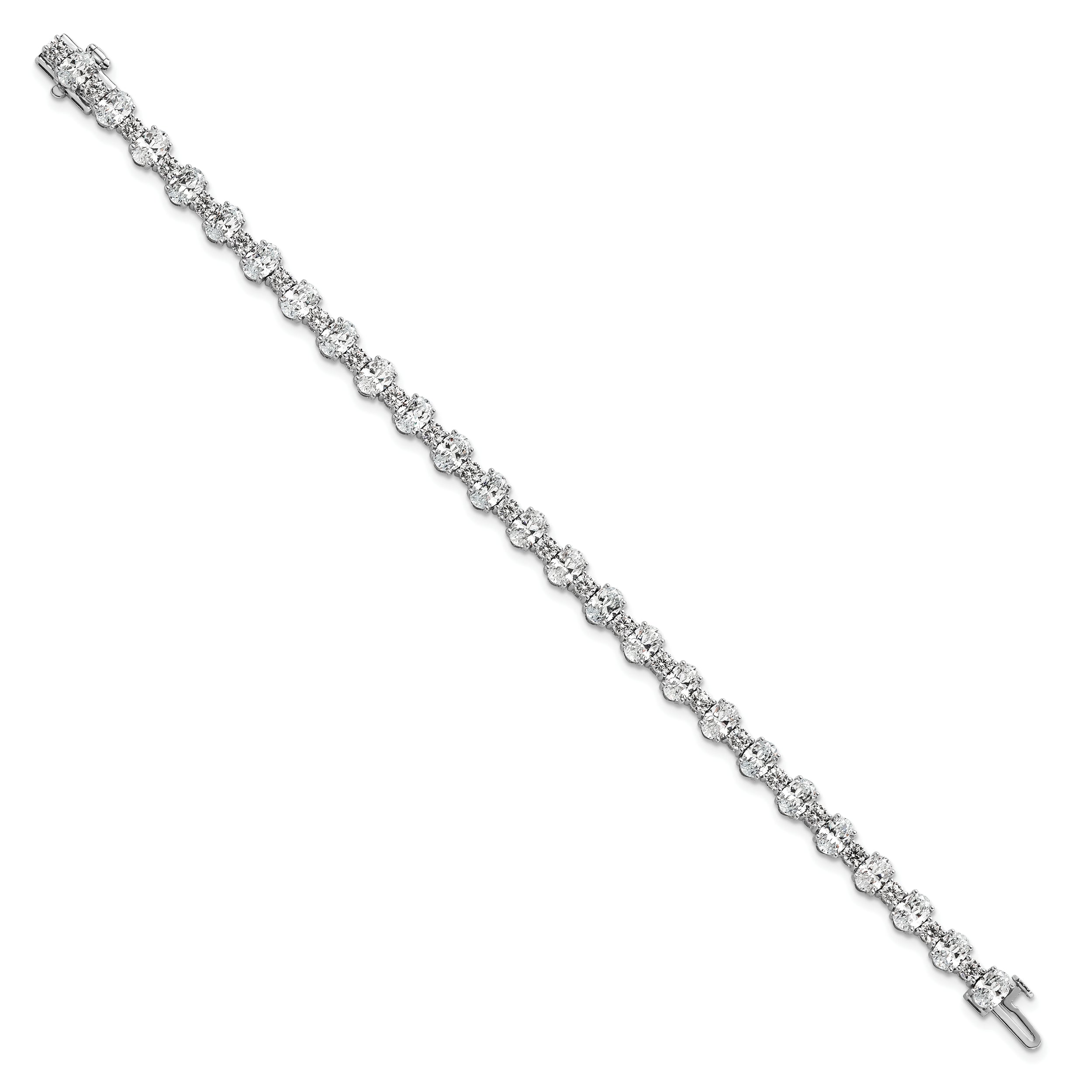 14K White Gold 11 Carat Lab Grown Diamond Vs+ F+ Complete Oval And Round Tennis Bracelet
