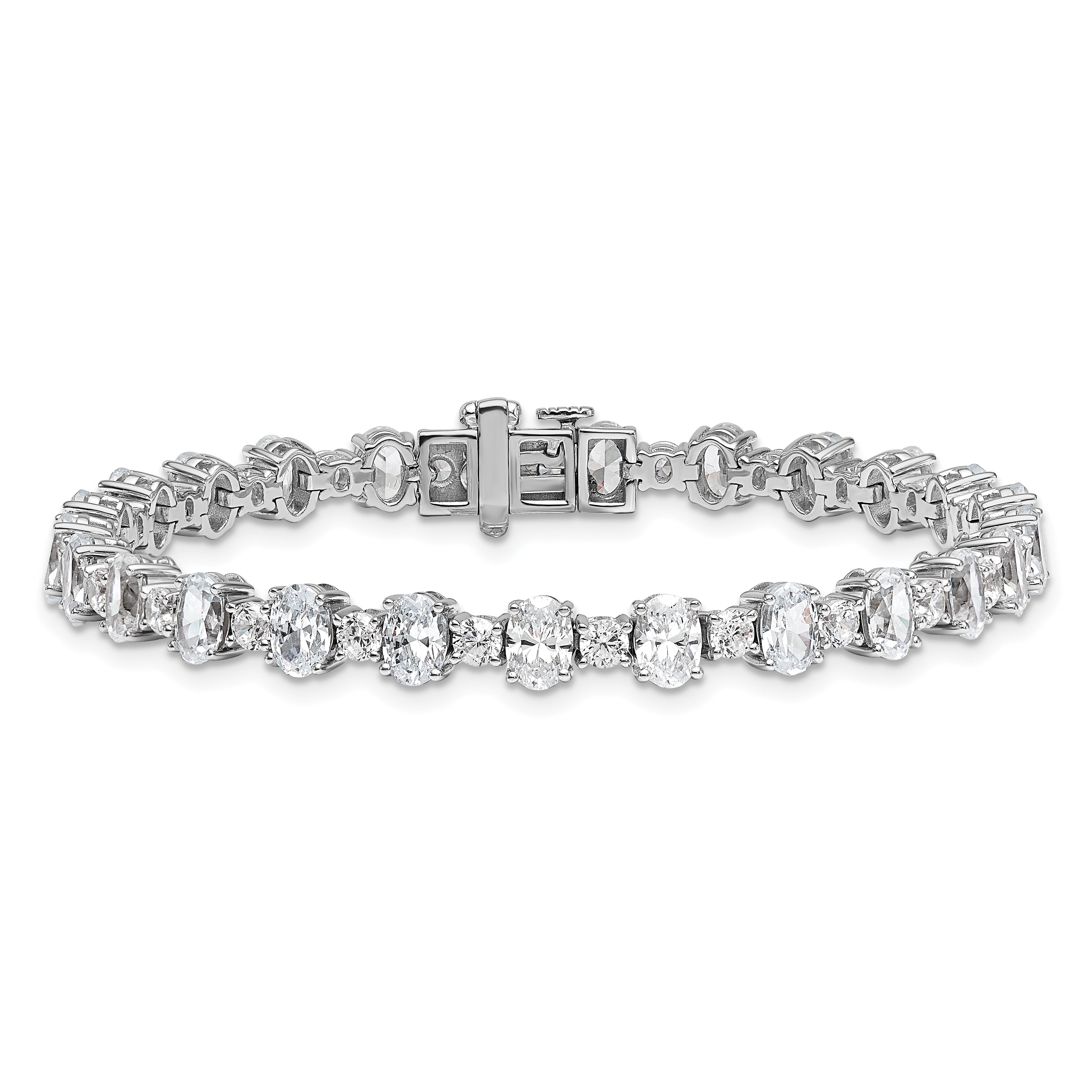 14K White Gold 11 Carat Lab Grown Diamond Vs+ F+ Complete Oval And Round Tennis Bracelet