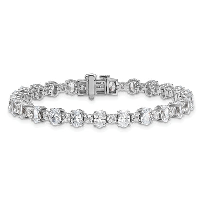 14K White Gold 11 Carat Lab Grown Diamond Vs+ F+ Complete Oval And Round Tennis Bracelet