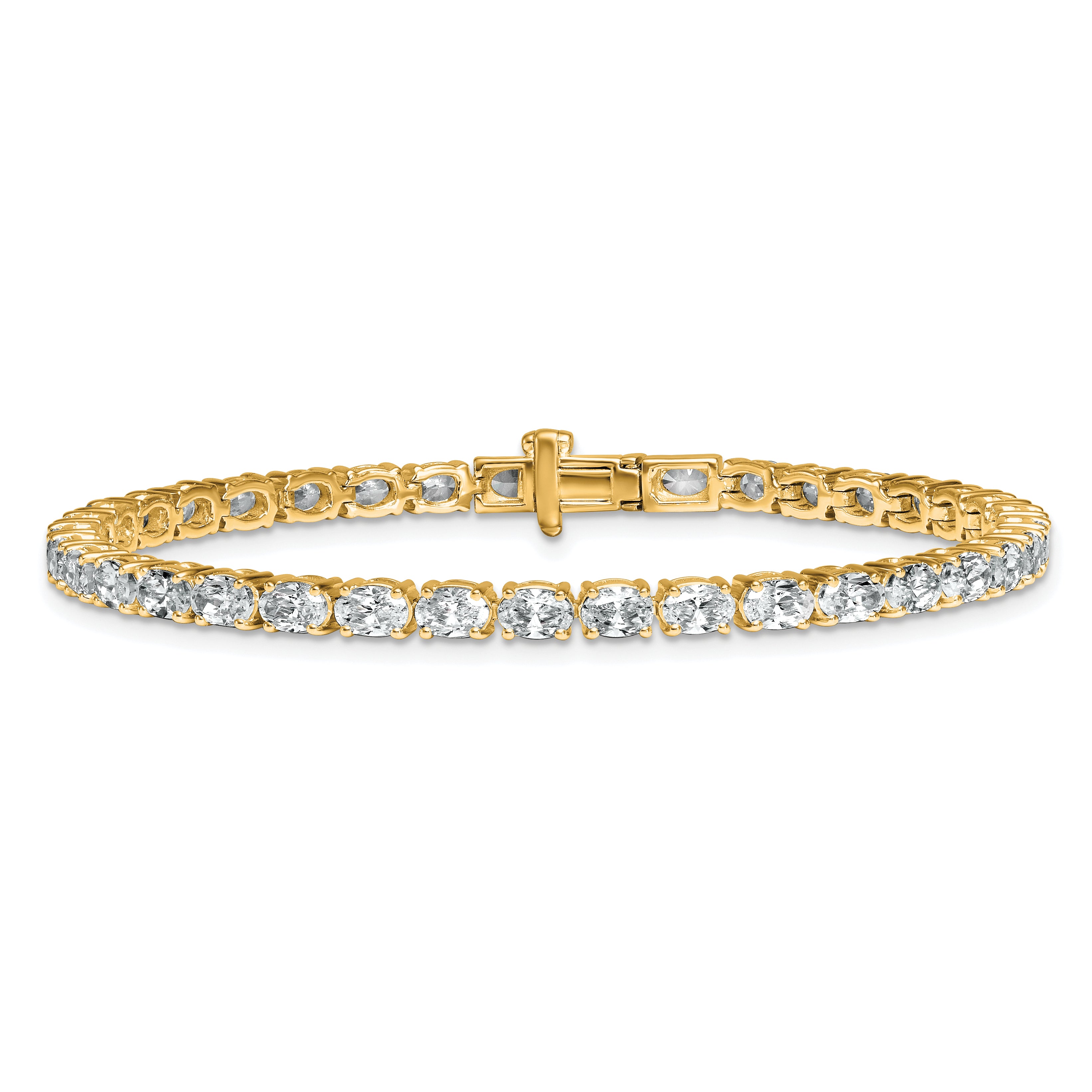 14K Yellow Gold 7 Carat Lab Grown Diamond Vs/Si+ G+ Complete Oval Tennis Bracelet