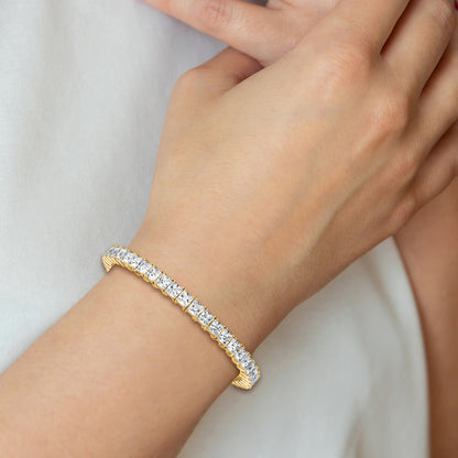 14K Yellow Gold Vs+ F+ Lab Grown Princess Diamond Tennis Bracelet