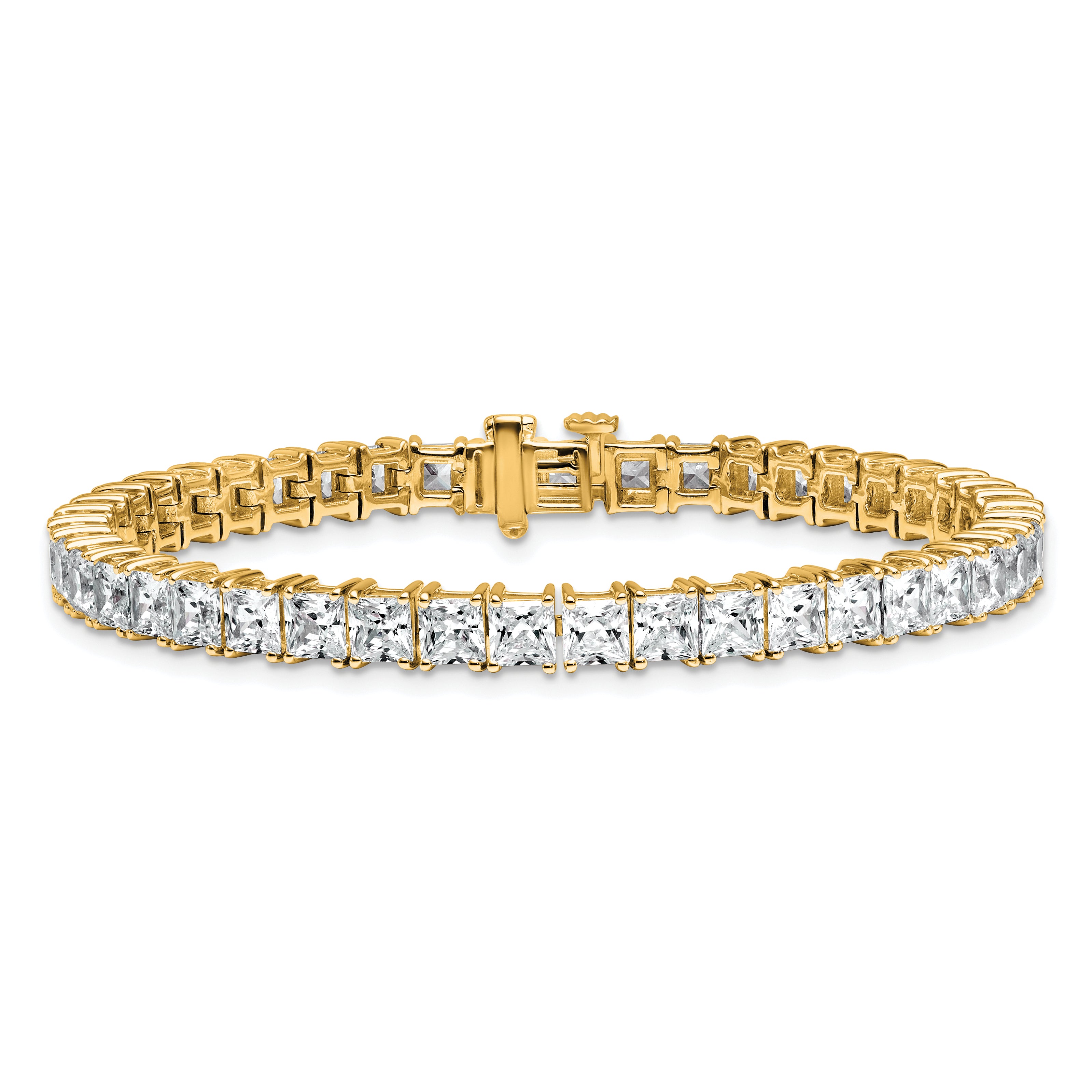 14K Yellow Gold Vs+ F+ Lab Grown Princess Diamond Tennis Bracelet