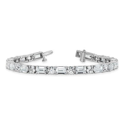 14K White Gold Vs/Si+ G+ Lab Grown Emerald And Round Diamond Tennis Brace