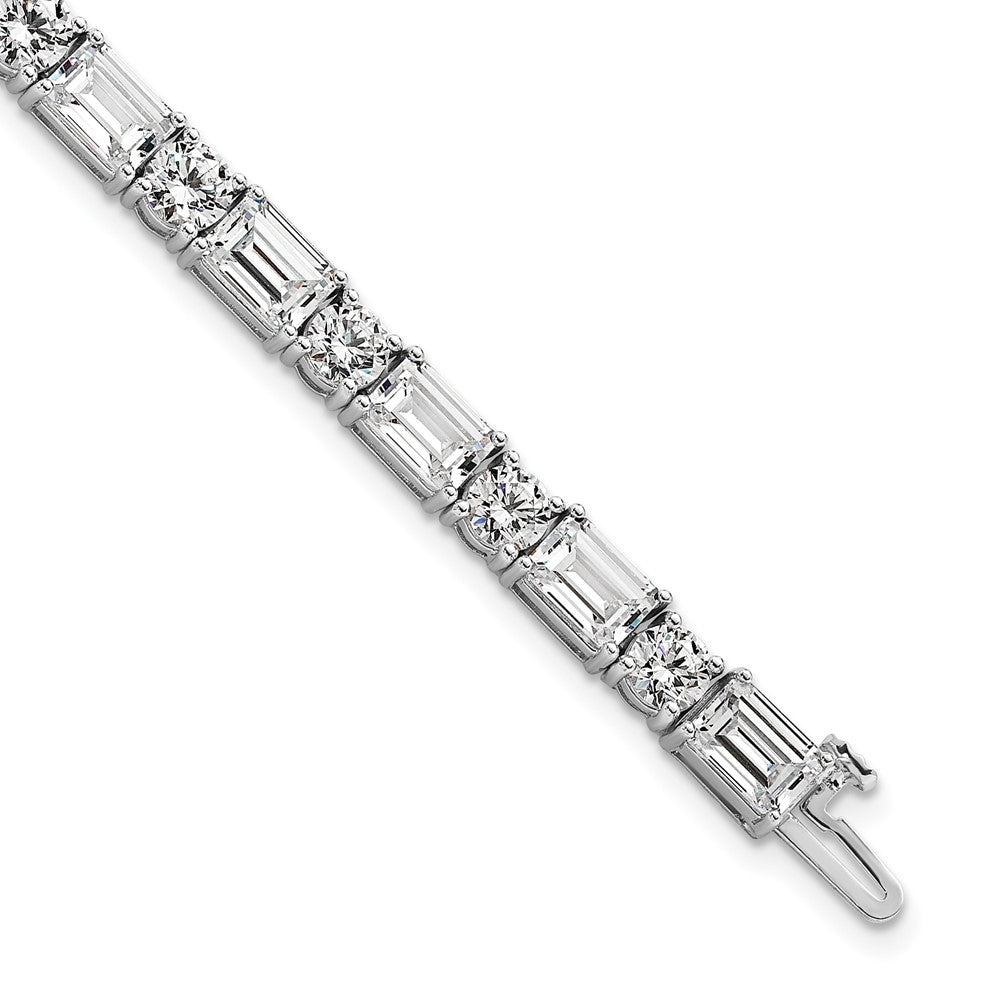 14K White Gold Vs/Si+ G+ Lab Grown Emerald And Round Diamond Tennis Brace