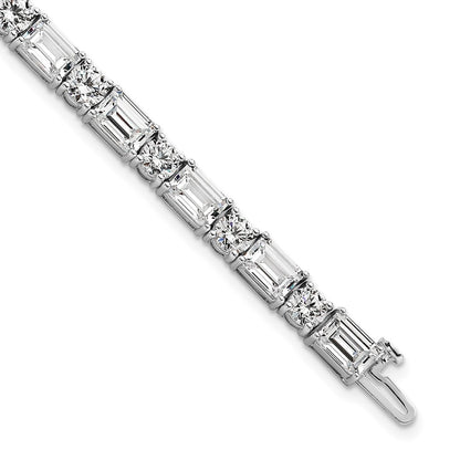 14K White Gold Vs/Si+ G+ Lab Grown Emerald And Round Diamond Tennis Brace