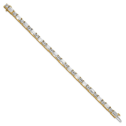 14K Yellow Gold Vs/Si+ G+ Lab Grown Emerald And Round Diamond Tennis Brac