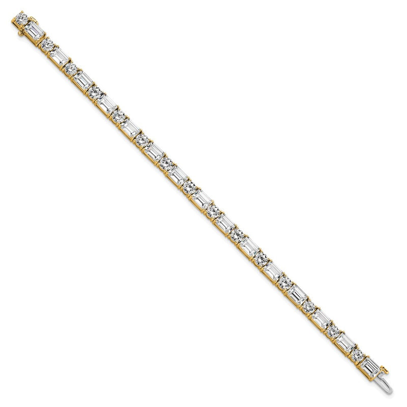 14K Yellow Gold Vs+ F+ Lab Grown Emerald And Round Diamond Tennis Bra