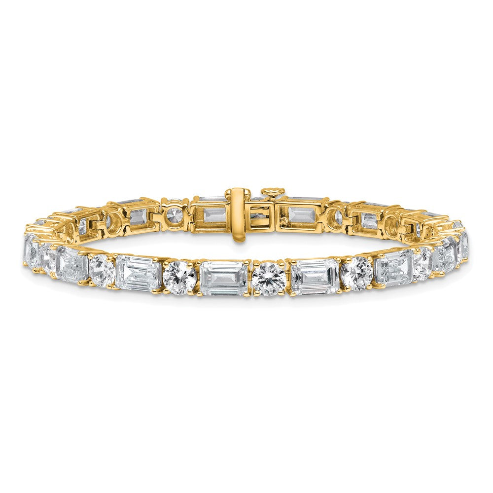 14K Yellow Gold Vs+ F+ Lab Grown Emerald And Round Diamond Tennis Bra