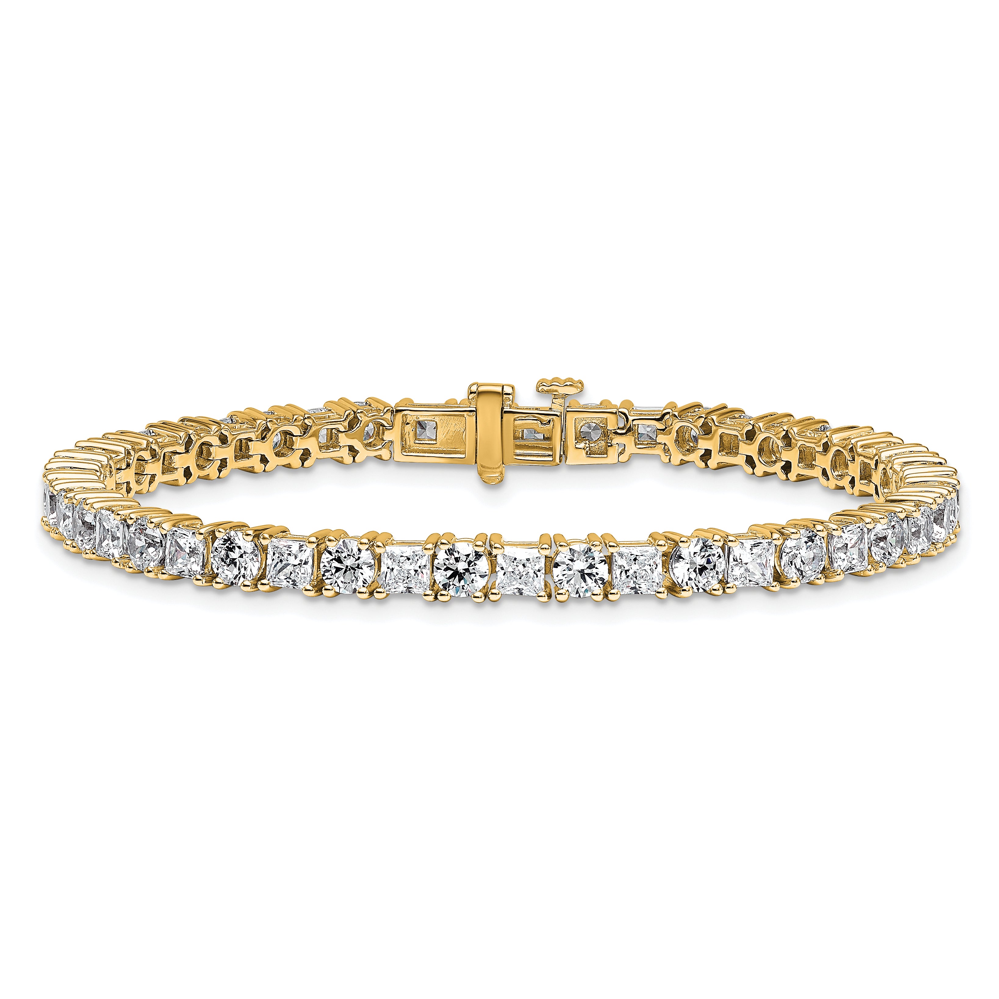 14K Yellow Gold 10 Carat Lab Grown Diamond Vs/Si+ G+ Complete Princess And Round Tennis Bracelet