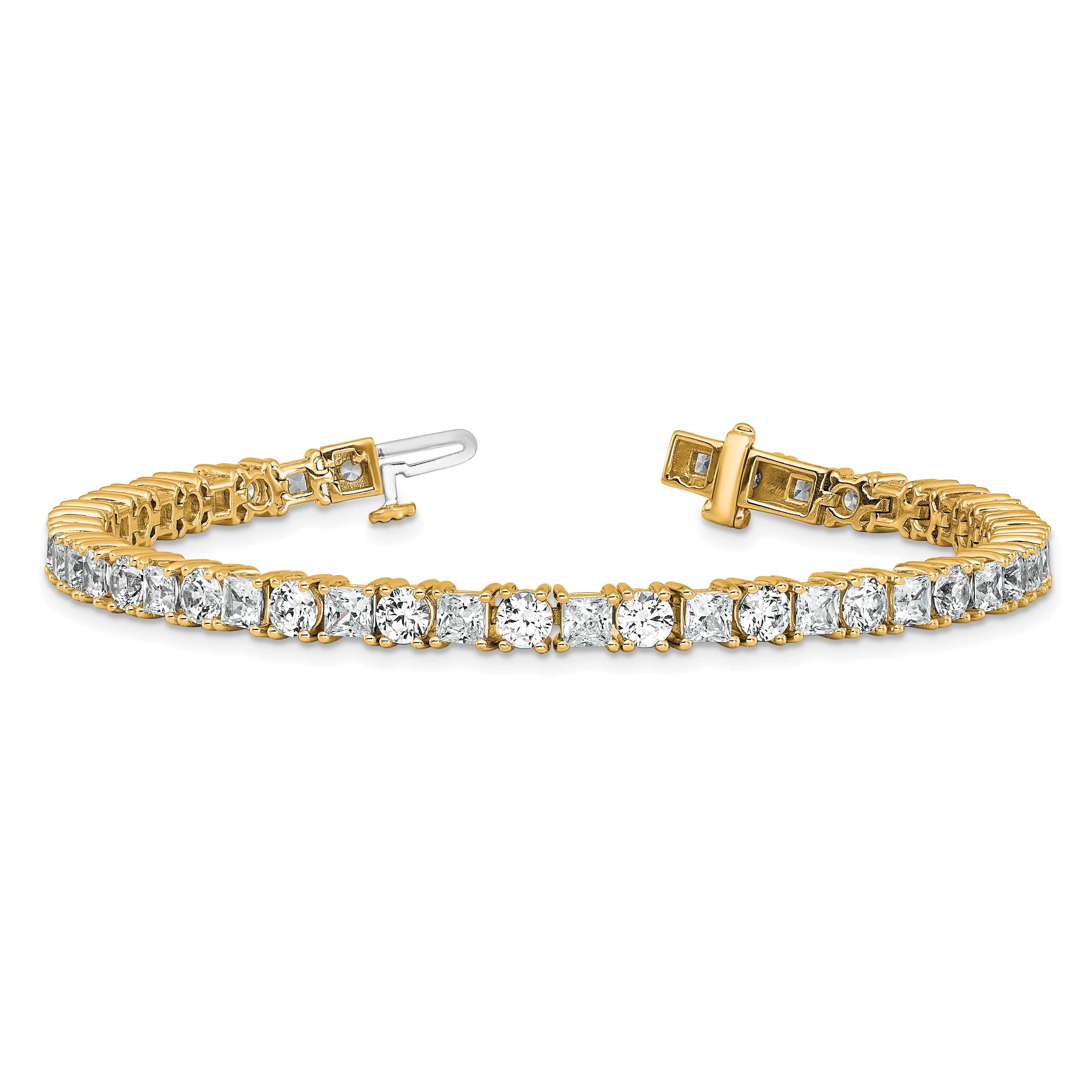 14K Yellow Gold 10 Carat Lab Grown Diamond Vs/Si+ G+ Complete Princess And Round Tennis Bracelet