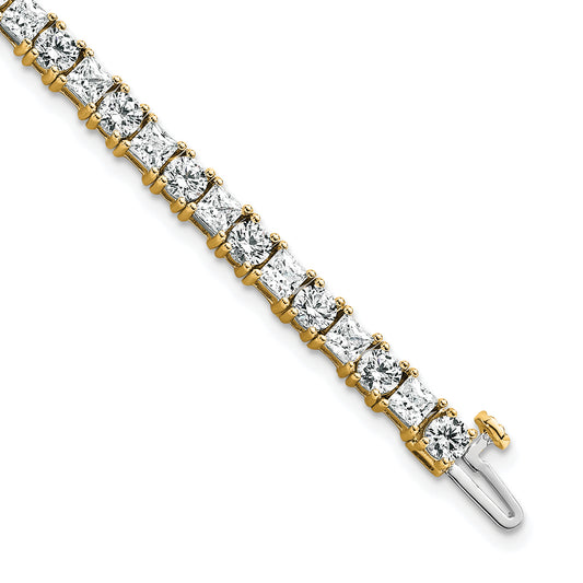 14K Yellow Gold 10 Carat Lab Grown Diamond Vs/Si+ G+ Complete Princess And Round Tennis Bracelet