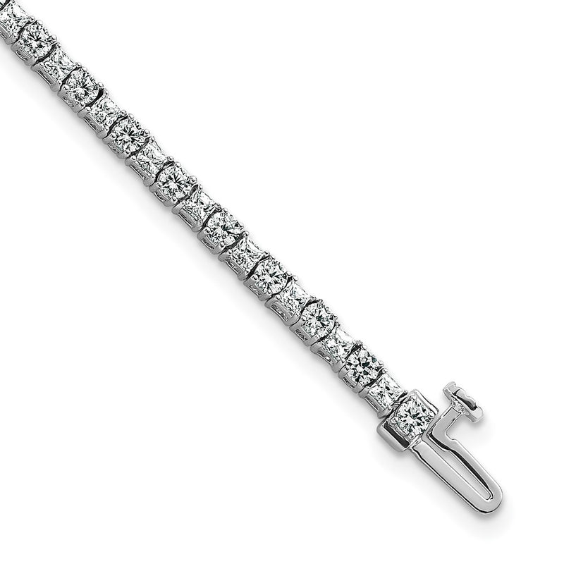 14K White Gold Wg Vs Def Cert. Lab Grown Princess And Round Diamond Tennis Bracelet