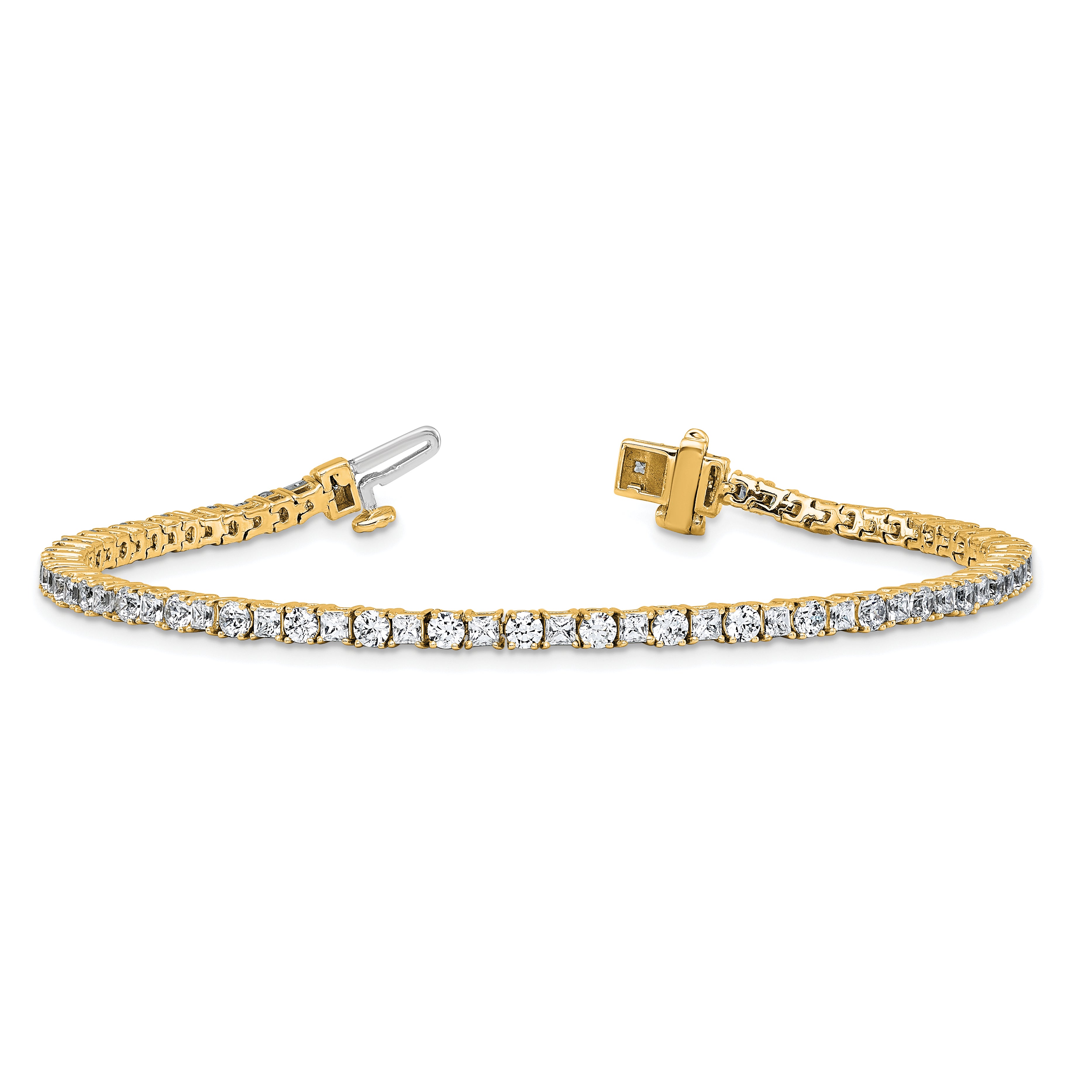 14K Yellow Gold Vs/Si+ G+ Lab Grown Princess And Round Diamond Tennis Bracelet