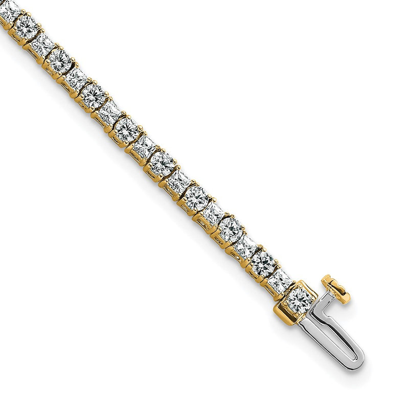 14K Yellow Gold Vs+ F+ Lab Grown Princess And Round Diamond Tennis Bracelet