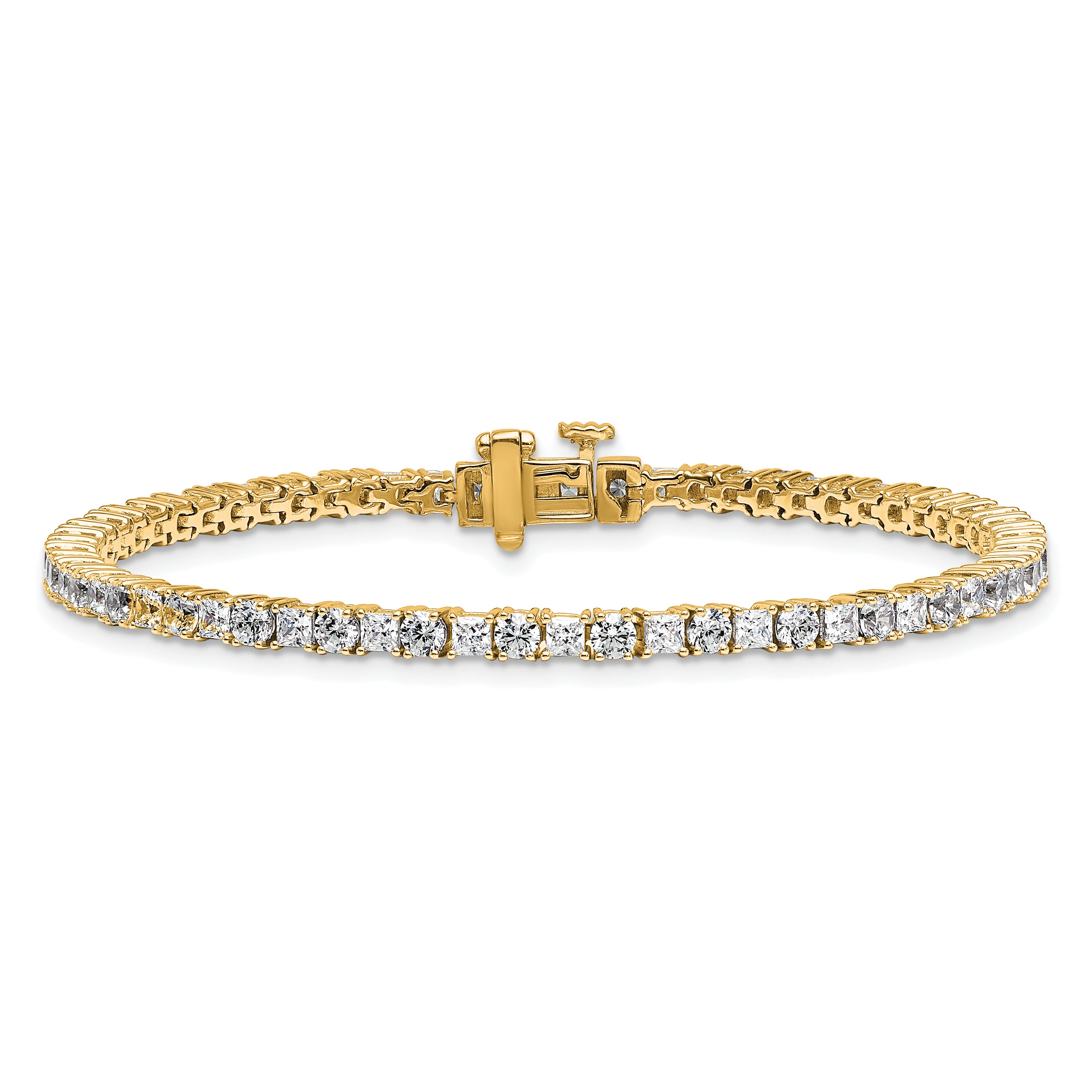 14K Yellow Gold 5 Carat Lab Grown Diamond Vs+ F+ Complete Princess And Round Tennis Bracelet