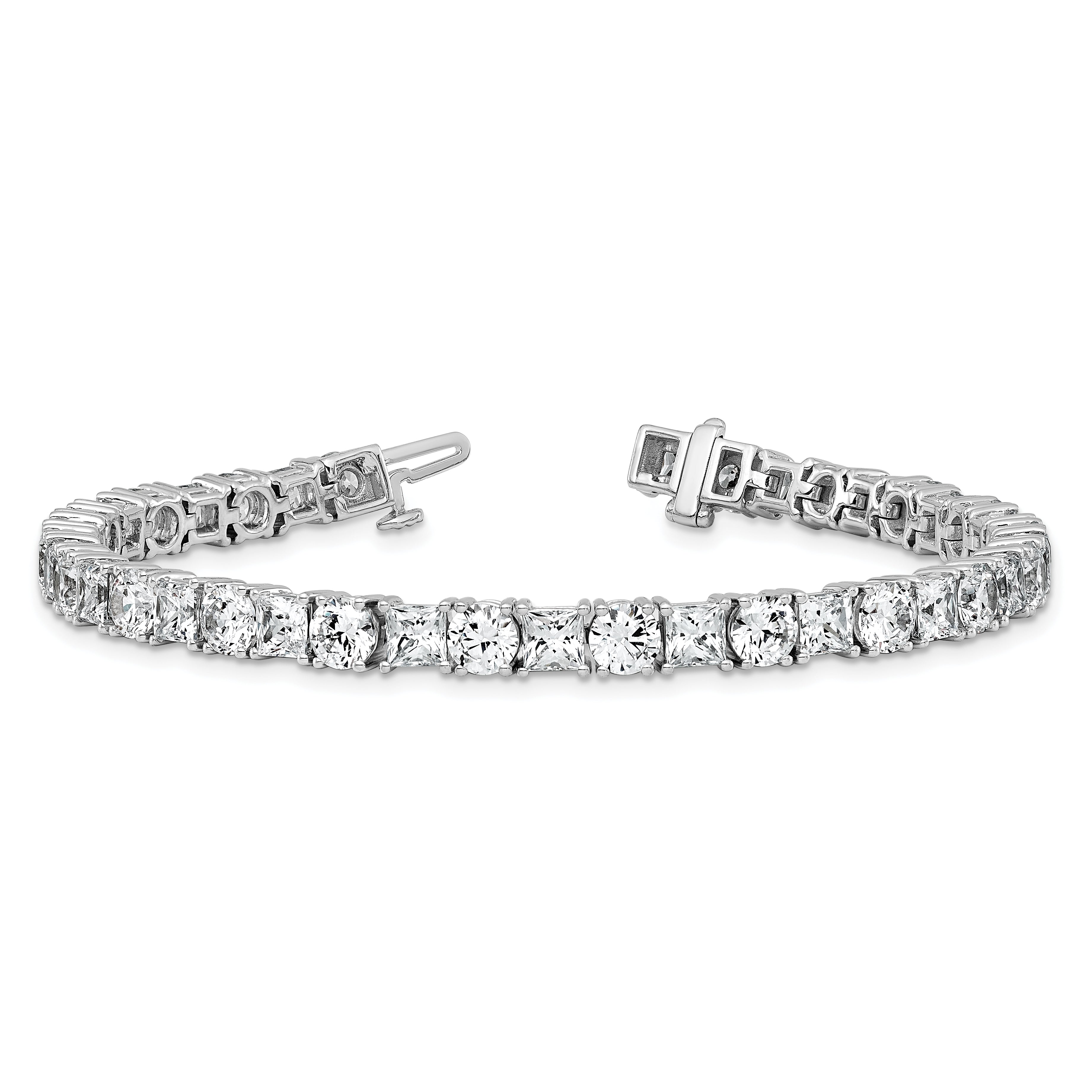 14K White Gold Wg Vs Def Cert. Lab Grown Princess And Round Diamond Tennis Bracelet