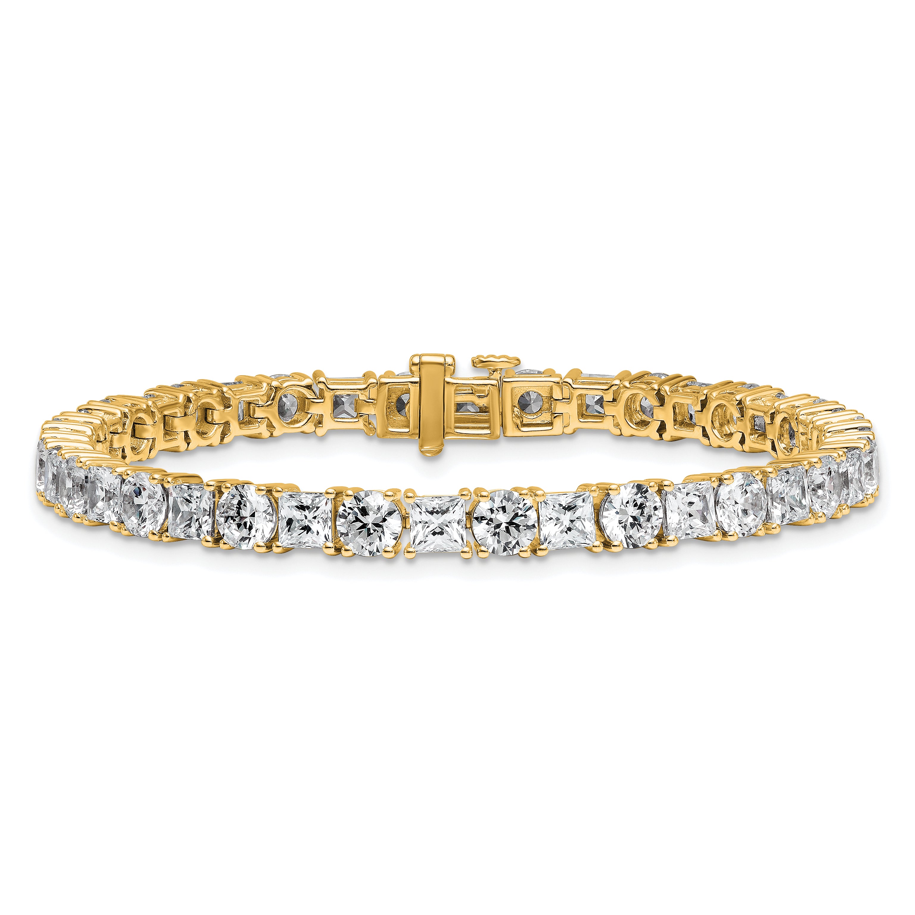 14K Yellow Gold Vs/Si Fgh Cert. Lab Grown Princess And Round Diamond Tennis Bracelet