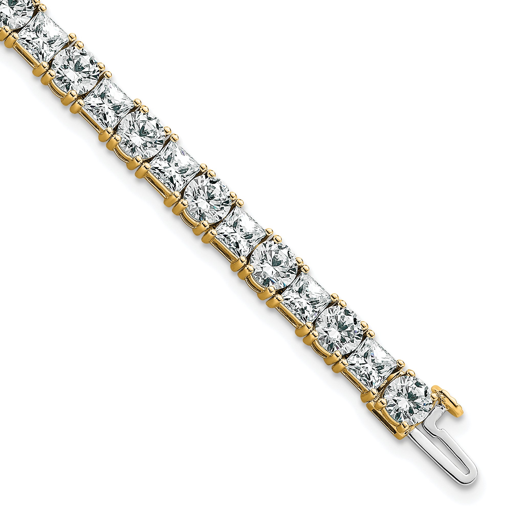 14K Yellow Gold Vs/Si Fgh Cert. Lab Grown Princess And Round Diamond Tennis Bracelet