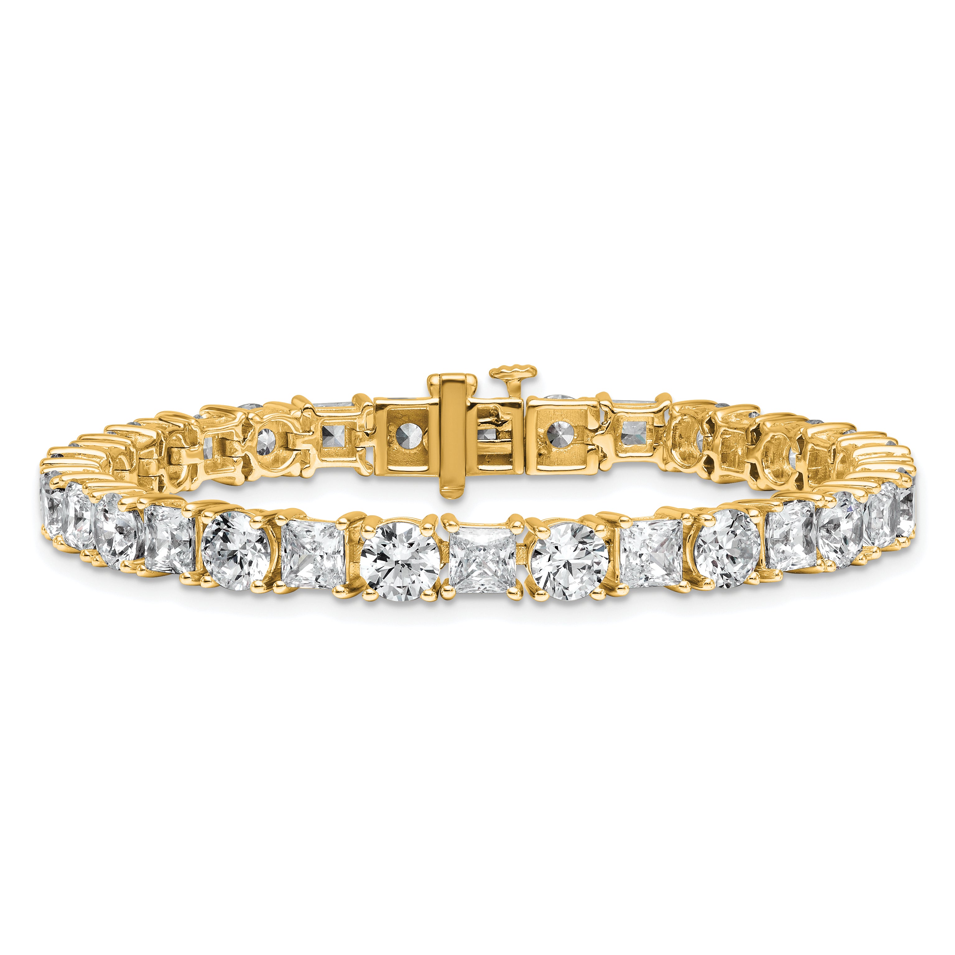 14K Yellow Gold Vs/Si+ G+ Lab Grown Princess And Round Diamond Tennis Bracelet