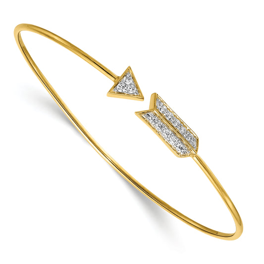 14k Yellow Gold Natural Diamond Arrow Flexible Bangle