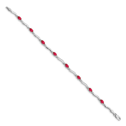 10K White Gold Diamond And Ruby Bracelet