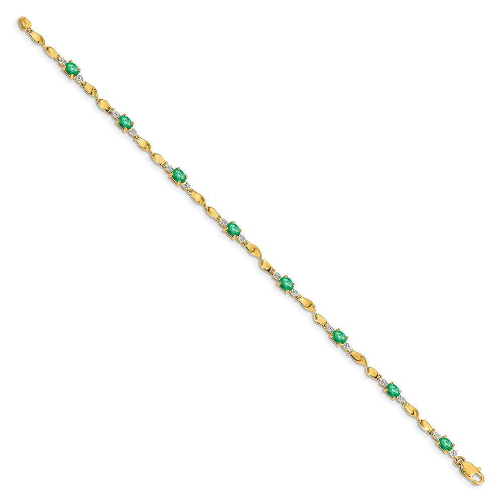 10K Yellow Gold Diamond And Oval Emerald Bracelet