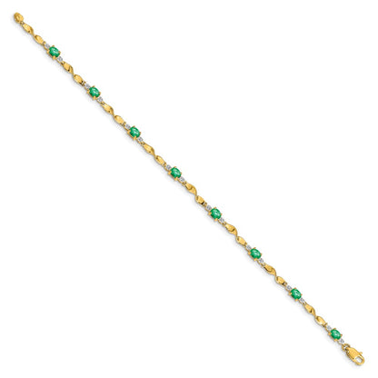 10K Yellow Gold Diamond And Oval Emerald Bracelet
