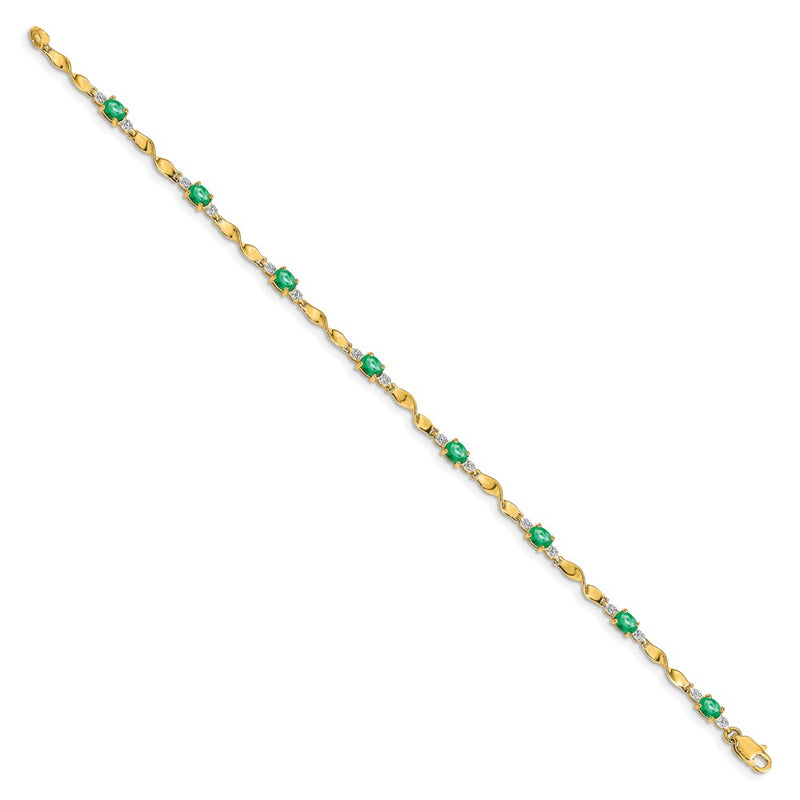 10K Yellow Gold Diamond And Oval Emerald Bracelet