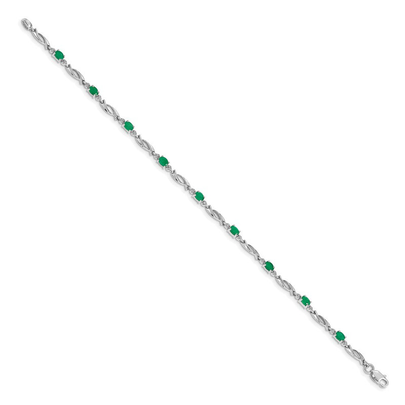 10K White Gold Diamond And Emerald Bracelet