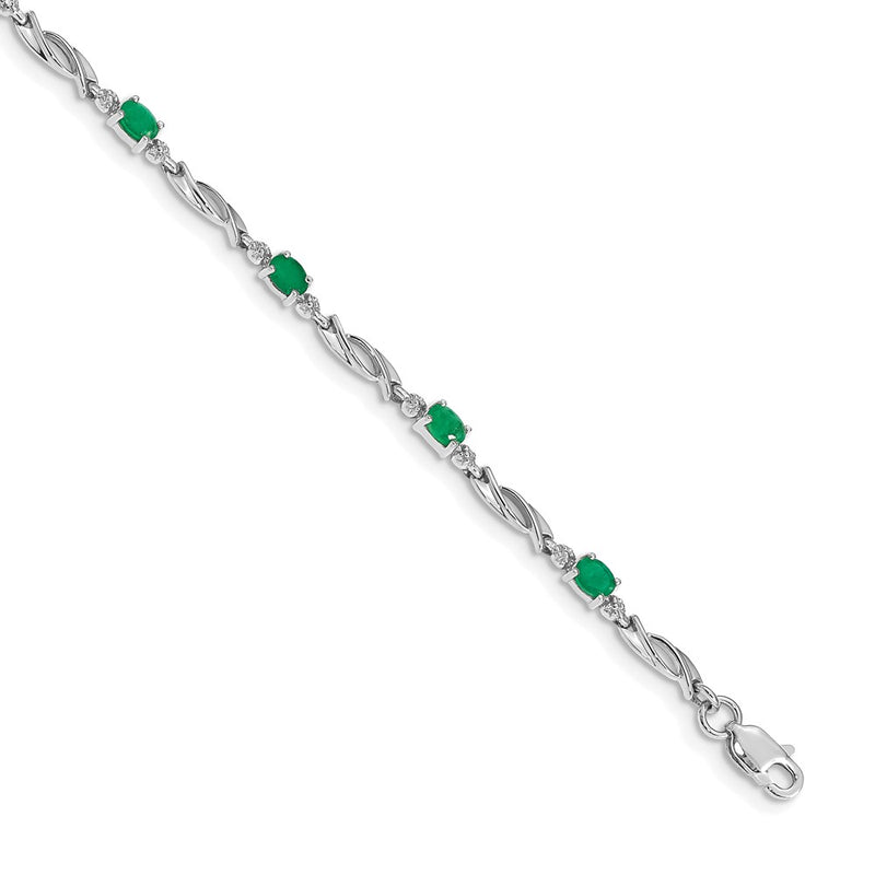 10K White Gold Diamond And Emerald Bracelet