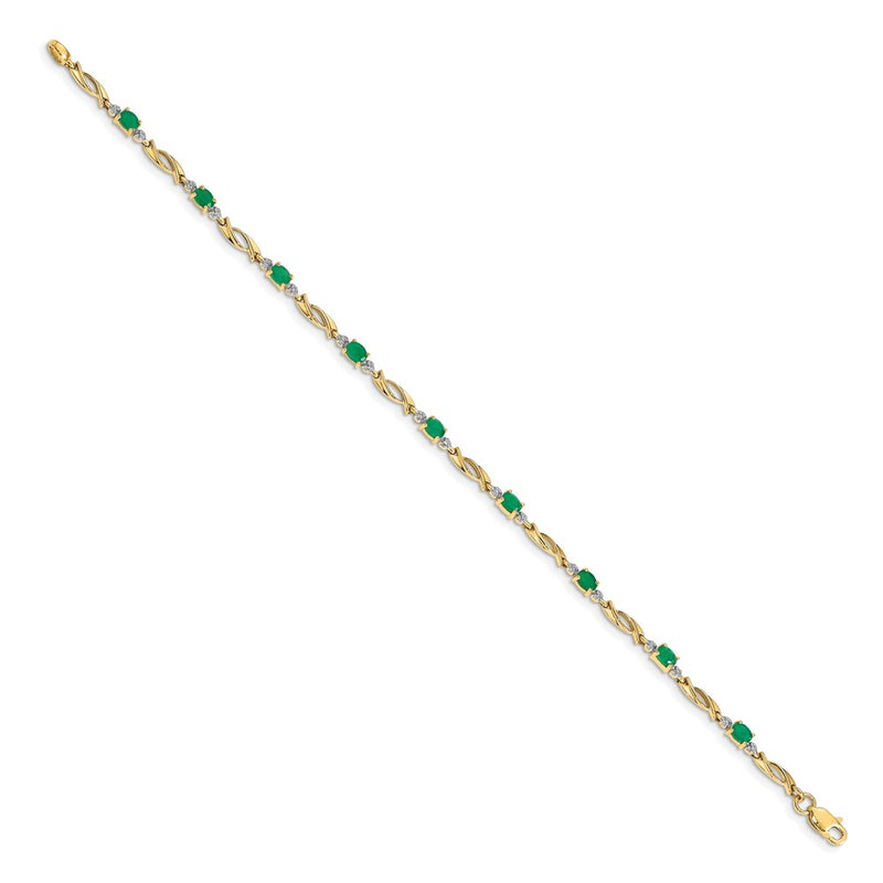 10K Yellow Gold Diamond And Oval Emerald Bracelet