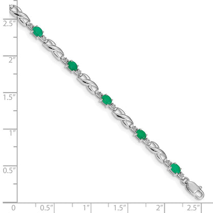 10K White Gold Diamond And Emerald Bracelet