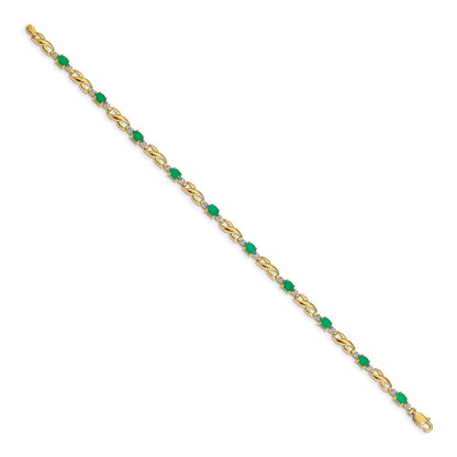 10K Yellow Gold Diamond And Oval Emerald Bracelet