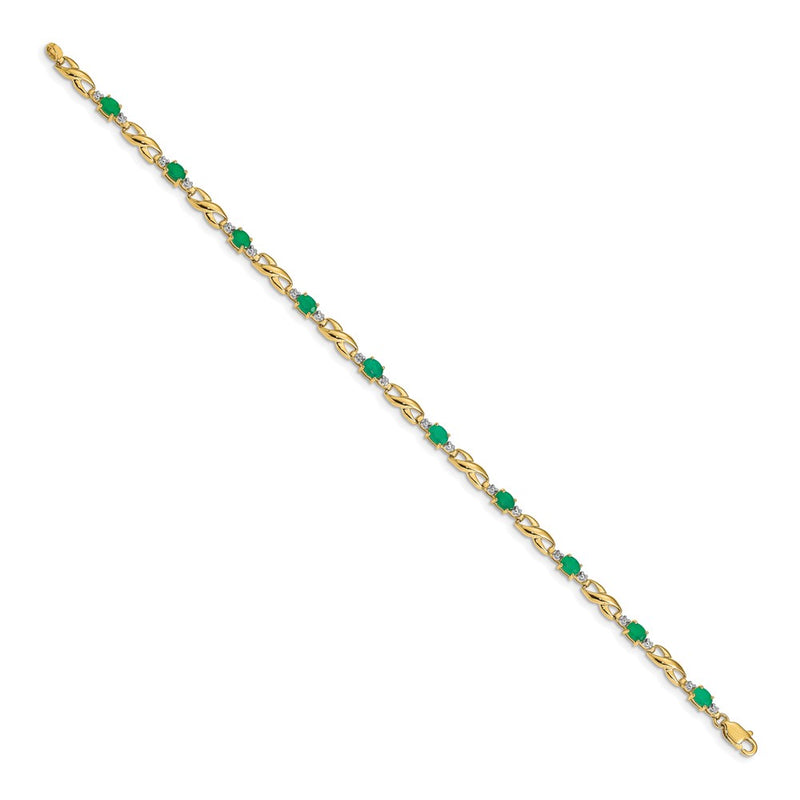 10K Yellow Gold Diamond And Oval Emerald Bracelet