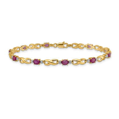 10K Yellow Gold Diamond And Composite Oval Ruby Bracelet