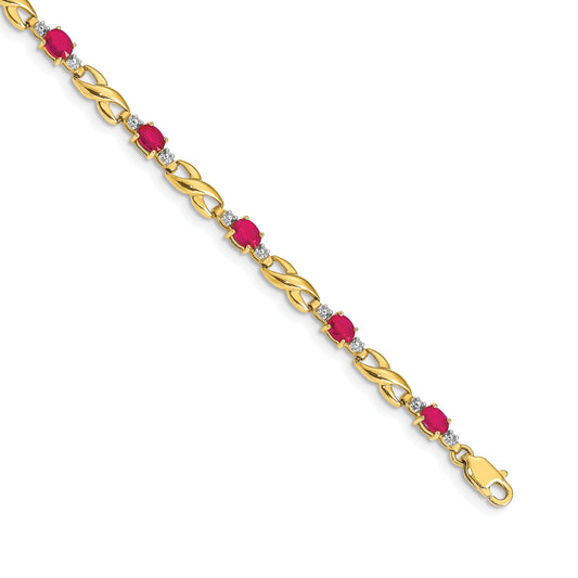 10K Yellow Gold Diamond And Composite Oval Ruby Bracelet