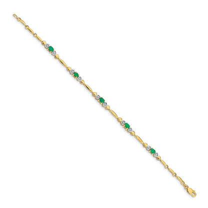 10K Yellow Gold Diamond And Emerald Bracelet