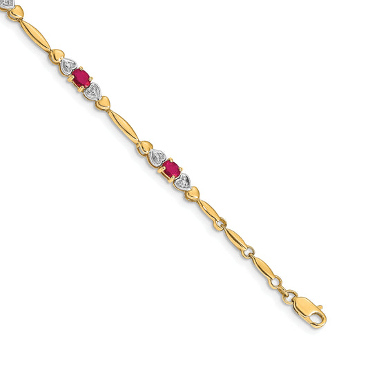 10K Yellow Gold Diamond And Ruby Bracelet